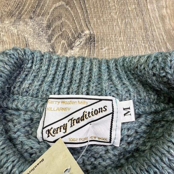 NWT Kerry Traditions Mens Blue Pure New Wool Cable Knit Pullover Sweater Medium - Picture 7 of 12
